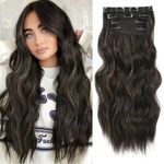 20inch Hair Extensions Clip in 4Pcs Curly Full Head Synthetic Hair Extension Wavy Hair Pieces for Women (20Inch, Natural Black with Highlights)