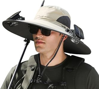 Wide Brim Solar Fan Outdoor Fishing Hat, Sun Hat with Fan Built in Solar, Wide Brim Solar Sun Hat with 2 Fan (Beige,One Size)
