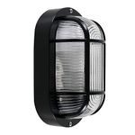 MiniSun Modern Black Outdoor Garden Security Bulkhead Wall Light IP44 Rated - Complete with a 10w LED GLS Bulb [6500K Cool White]