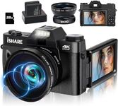 ISHARE Digital Camera, 4K Cameras for Photography, 56MP WiFi Vlogging Camera for YouTube, 3-inch 180° Flip Screen, 16X Digital Zoom, 52mm Wide Angle & Macro Lens, 32GB TF Card and 2 Batteries