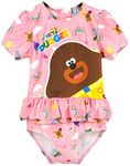 Hey Duggee Swimsuit Girls | Kids Cbeebies Frill Sun Safe Swimming Costume | Pink All in One Bathing Suit for Lessons, Beach & Pool Days 5-6 Years