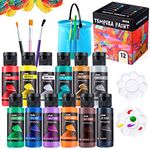 JOYIN 12PCS Washable Kids Tempera Paint Set (2 oz Each), Liquid Poster Paint with 6 Brushes, 2 Palette & 1 Paint Brush Clean Bucket, Non-Toxic Kids Paint for Finger Painting, Hobby Painters