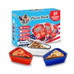 The Perfect Pizza Pack™ - Reusable Pizza Storage Container with 5 Microwavable Serving Trays - BPA-Free Adjustable Pizza Slice Container to Organize & Save Space, Red/White/Blue 3pk