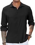 COOFANDY Men's Casual Button Down Long Sleeve Shirts Wrinkle Free No Tuck Camp Shirt Black