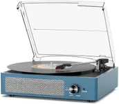 Vinyl Record Player with 2 Stereo Speakers Belt-Driven Vintage Turntables 3 Speed 3 Size Wireless Bluetooth Playback AUX-in RCA Out Headphone LP Vinyl Players Auto Stop Frosted Blue
