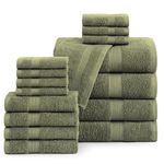 Lane Linen 16 PC Bath Towels Bathroom Set - Towels for Bathroom, 100% Cotton Towel Set, Luxury Bath Towels, Highly Absorbent Shower Towels, 4 Bathroom Towels, 4 Hand Towels, 8 Wash Cloths - Oil Green