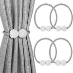 MELALUXE 4 Pack Magnetic Curtain Tiebacks, Decorative Curtain Holdbacks for Window Décor (Grey)