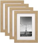 DUCIHBA 5x7 Modern Home Gallery Picture Frame Collage Set, Natural Oak Textured Wood Grain Profile, Shatter Free Plexi Glass Matted for 3.5x5.5 Photo, Postcard, 4 Pack