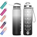 WHIPY 1L Water Bottle with Straw - Leak-Proof & BPA Free Reusable Sports Bottle - Motivational Time Markings for Hydration Durable Drink Bottle for Gym, Sports, Outdoor, Cycling (Black & White)