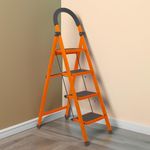 Cheston Foldable GI Steel 4-Steps Home Ladder | 4.8 Feet Anti-Skid Step Ladder with Wide Pedal & Hand Grip | Shock-Resistant Foldable Ladder for Home Use | Supports 150+ Kgs | Orange 4 Step