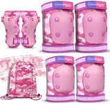 Kids Knee Pads Elbow Pads Wrist Guards Set, Protective Gear Set for Girls Boys Roller Skating Bike Cycling Skateboard Scooter (Pink Camo, Small (3-7years))