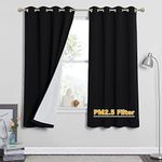 RYB HOME Blackout Soundproof Curtains for Living Room, Anti Dust UV Rays Block Drapes Melt Blown Fabric Liner for Mountain Fires Smog Pollen Odor Filtering, Black, W52 x L63 inch, 2 Panel