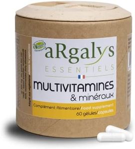 Multivitamines et minéraux (2 mois) - 19 Nutriments - Magnésium + Vitamines B12, D3 et A, B, E, K1 et H - Iode, Sélénium - Homme/Femme - Vegan - 60 gélules fabriquées en France - Argalys Essentiels