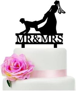 Funny Wedding Cake Topper - The Bride Grabbed The Groom's Leg From Behind - Mr&Mrs Cake Topper, Bride Dragging Groom Cake Topper, The Hunt Is Over