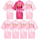 7 Pcs Birthday Squad Robes Birthday Party Princess Spa Bathrobe Kimono Robe Sleepover Party Robes Silky Gown for Girl Birthday Wedding