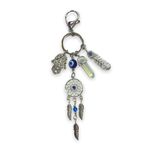 AUGEN Premium Blue Evil Eye Dream Catcher Hamsa Feather Crystal Design Keychain Metal Vastu Good Luck Charm Protection with Key Ring Anti-Rust (Pack of 1) - 69