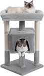 PEQULTI Small Cat Tree for Kitten & Medium Size Cats [28"=72cm] with 2 Scratching Posts, 1 Condo Cave House + 1 Big Top Perch, Grey