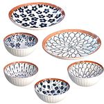 YANCI Ceramic Japanese Style Rice Bowls With Gift Box Set, Assorted Dinner Serving Ramen Bowls, Plates For Cereal, Soup, Dessert, Snack, Fruit, Salsa, Set Of 6, 300 Ml