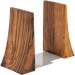 TILISMA Book Ends for Shelves - Handmade Wooden Bookends with Metal Base, Walnut Tree - Sturdy Book Holders for Heavy Books - Fancy Modern Decorative Book Accessories to Hold Books Firmly on Bookshelf