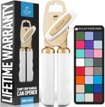 Zulay Kitchen Heavy Duty Stainless Steel Can Opener Manual with Bottle Opener - Rust Proof Manual Can Opener With Turn Knob & Comfy Soft Grip Handles - White & Gold