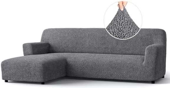 PAULATO BY GA.I.CO. Sectional Couch Cover - Chaise L-Shape Sofa Slipcover - Washable Corner Couch Covers - 1-Piece Form Fit Stretch Cover - Microfibra Collection - Dark Grey (Left-Facing Chaise)