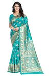 C J Enterprise Women’s Pure Kanjivaram Soft Silk Saree Banarasi Design Wear Pattu Sarees Latest Party Cotton Sari collections With Blouse Piece for Wedding sadi new ladies 2024 2023 (Pari9016 Firozi)