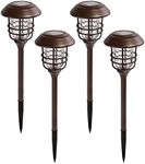 GIGALUMI Super Bright Solar Outdoor Lights 4 Pack, Waterproof Metal Automatic Path Lights with Glass Stainless Steel, Solar Yard Lights Decorative for Path, Garden, Lawn, Patio and Walkway