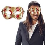 Luxury Mask Men's Vintage Design Masquerade Prom Mardi Gras Venetain Mask, Red/Gold Checkered, One Size