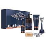 King C. Gillette Beard Grooming Kit for Men, Neck Razor + 3 blades + Shave Gel + Beard And Face Wash + Beard Oil + Beard Comb + Razor Stand, Gifts For Men