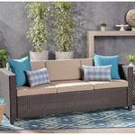 DEVOKO Patio Lounge Set 3 Seater, Patio Furniture Set for Outdoor, Sectional Sofa with Cushions, Loveseat, Retro Style, HDPE Rattan & Wicker