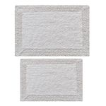 Set of 2 Pc Bath Mat 100% Cotton Luxury Reversible Bath Rug Ultra Absorbent Machine Washable Mat for Bathrooms/Showers Size (17" x 24" + 21" x 34", White)