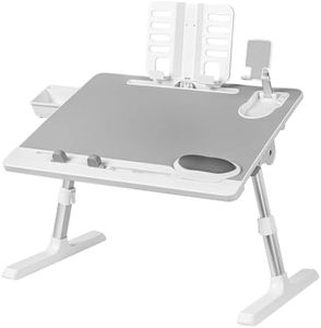 LEVEDE Foldable Laptop Desk for Bed, Adjustable Laptop Table, No Assembly Required Lap Bed Desk, Portable Writing Reading Breakfast Tray with Phone Holder/Cup Holder/Storage Drawer/Book Stand