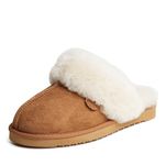 Dearfoams Women's Fireside Sydney Shearling Fur Indoor/Outdoor Scuff Slipper with Wide Widths, Chestnut, Numeric_8