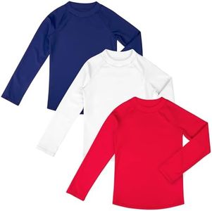 BIG ELEPHANT 3 Pack Kids Rash Guard Swim Shirt UPF 50+ Long Sleeve Rashguard Swimwear Surf Tops Sun Protection for Boys Girls
