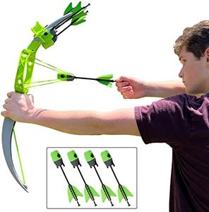 Funwares Ring Strike Archery Bow and Arrow Launches Arrows Over 200 Feet, Includes 1 Kid-Powered Bow and 4 Whistling Foam Tipped Arrows