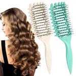 Vinuwu 2Pcs Curly Hair Brush, Detangle Smoothing Hair Brush, Curl - Detangler Hairbrush, Define Styling Brush for Wet/Thick/Thin Hair, Soft Bristle Vent Detangling Comb for Women Men Girls-GrWh