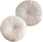 2 Pcs Round Throw Pillows Pleated Velvet Pumpkin Round Pillows Floor Cushion for Living Room Couch Chair Bed Sofa 15.7"x15.7"/13.8" x 13.8" Beige