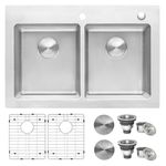 Ruvati 33 x 22 inch Topmount Kitchen Sink – 50/50 Double Bowl Kitchen Sink, 16 Gauge T-304 Stainless Steel Kitchen Sink, Drop-in Sink, Brushed Finish – RVM5150