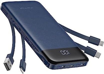 Portable Charger with Built in Cables, Portable Charger with Cords Wires Slim 10000mAh Travel Essentials Battery Pack 6 Outputs 3A High Speed Power Bank for iPhone Samsung Pixel LG Moto iPad