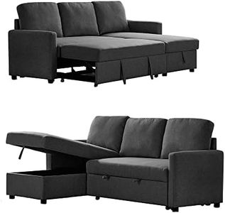 Black Colour 2m Linen Fabric 3 Seater Pullout Sofa Bed Modular with Storage Chaise Futon Corner