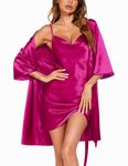 Ekouaer Women's Satin Robe Set Nightgown with Robes Silk Pajama Set 2 Pieces Lingerie Cowl Neck Cami Sleepwear Sets, Hot Pink, XX-Large