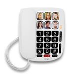 SMPL Hands-Free Dial Photo Memory Corded Phone, One-Touch Dialing, 3-Level Permanent Volume Adjust, Large Buttons, Flashing, Perfect for Seniors, Alzheimer's, Dementia (White - 6 - Enhanced Headset)