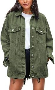 Omoone Women's Oversized Mid Long Denim Jacket Jean Biker Coat(0199-Green-L)