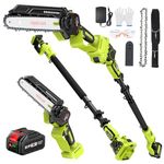 2-in-1 Cordless Pole Saw, Supstable Mini Chainsaw & Cordless Pole Chainsaw 6 Inch, with Retractable Extension Rod Up to 15 Feet,with 4.0AH Batteries for Tree Trimming