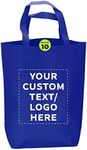 DISCOUNT PROMOS Custom Large Reusable Heavy Duty Tote Bags Set of 10 - Personalized and durable Bulk Pack, Reusable Grocery & Shopping Bags - Ideal for Business Promotions, Branding - Reflex Blue