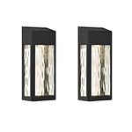 LampLust Solar Sconce Lights Outdoor - 2 Pack, Battery Included, Black Metal with Water Glass, Dusk to Dawn Sensor, Warm White, Decorative Solar Lights for Fence, Patio, Garage or Pool Enclosure