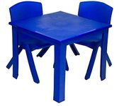 Toddler Children Kids Plastic Table and 2 Chairs Set for Study Activity Indoor or Outdoor Use (Blue)