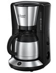 Russell Hobbs Adventure Drip Coffee Maker - 12 Cups, Thermal Jug 1L, Removable Filter Holder, WhirlTech Technology, Measuring Spoon, Stainless Steel, Black and Silver - 24020-56