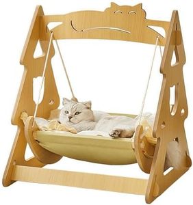 Piegricdiat 2 in 1 Wooden Cat Hammock, Comfortable and Breathable Hanging Cat Bed with Soft Mattress and Pillow，Suitable for Cats or Small Dogs