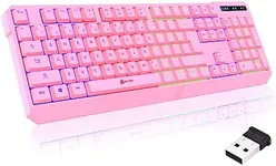 KLIM Chroma Wireless Gaming Keyboard RGB - New Version 2024 - Long-Lasting Rechargeable Battery - Quick and Quiet Typing - Water Resistant Backlit Wireless Keyboard for PC PS5 PS4 Xbox One Mac - Pink